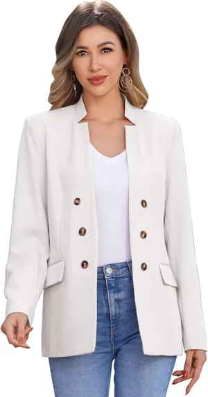 ABAFIP Women's Casual Blazer Suit Jacket Long Sleeve Stand Collar Button Down Work Office Coat Outwear