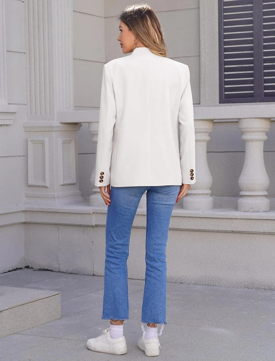 ABAFIP Women's Casual Blazer Suit Jacket Long Sleeve Stand Collar Button Down Work Office Coat Outwear