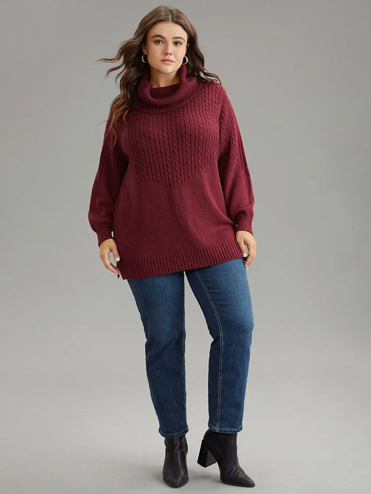 Anti-Pilling Cable Knit Turtle Neck Patchwork Pullover