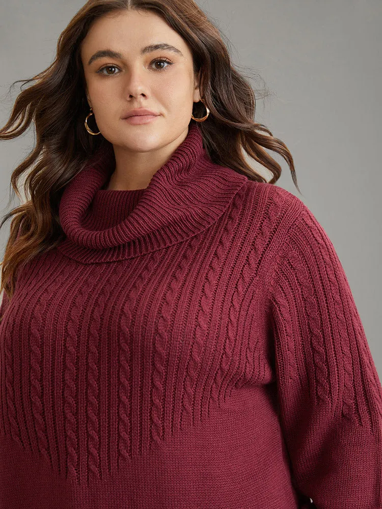 Anti-Pilling Cable Knit Turtle Neck Patchwork Pullover