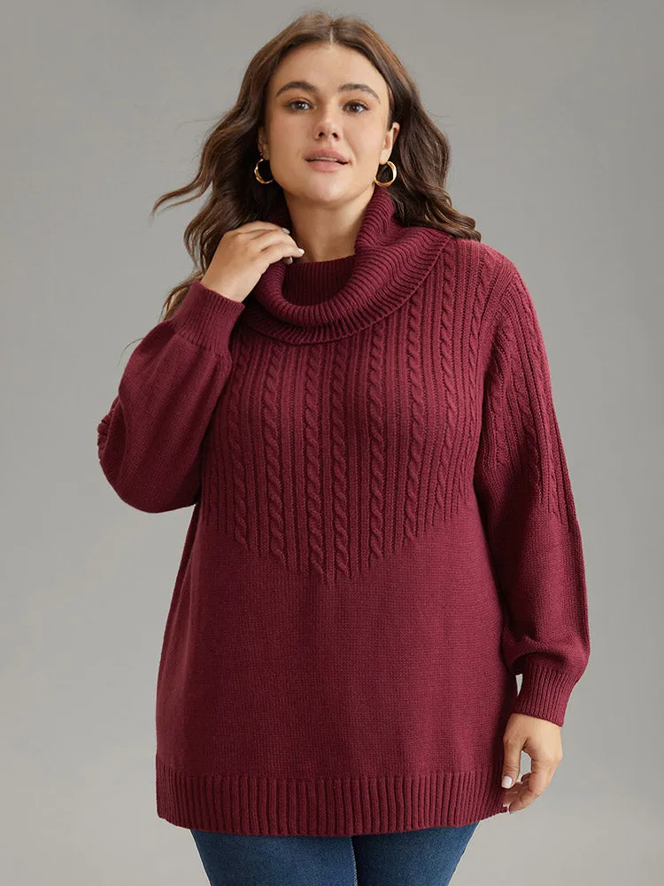 Anti-Pilling Cable Knit Turtle Neck Patchwork Pullover