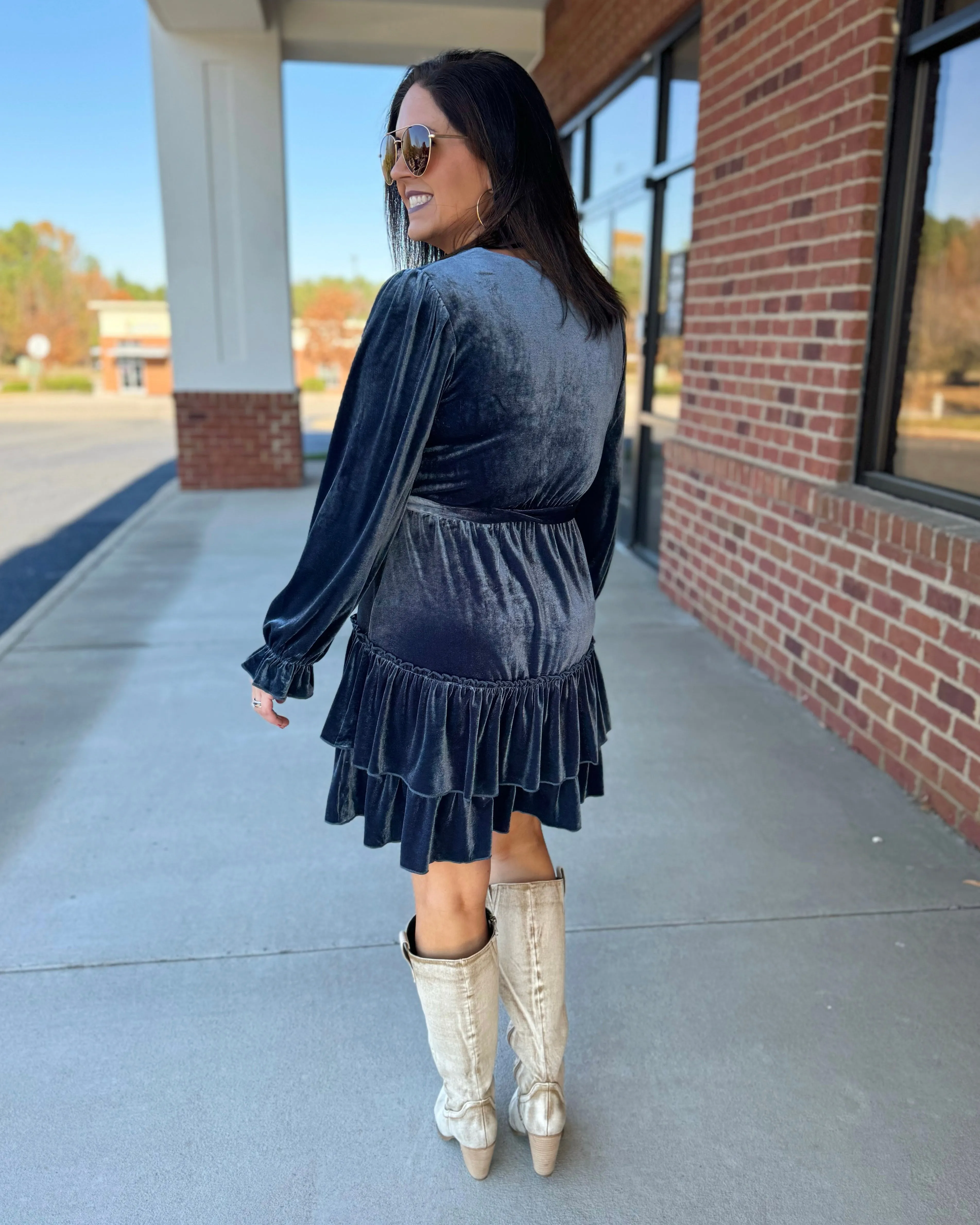Ariana Velvet Dress in Slate FINAL SALE