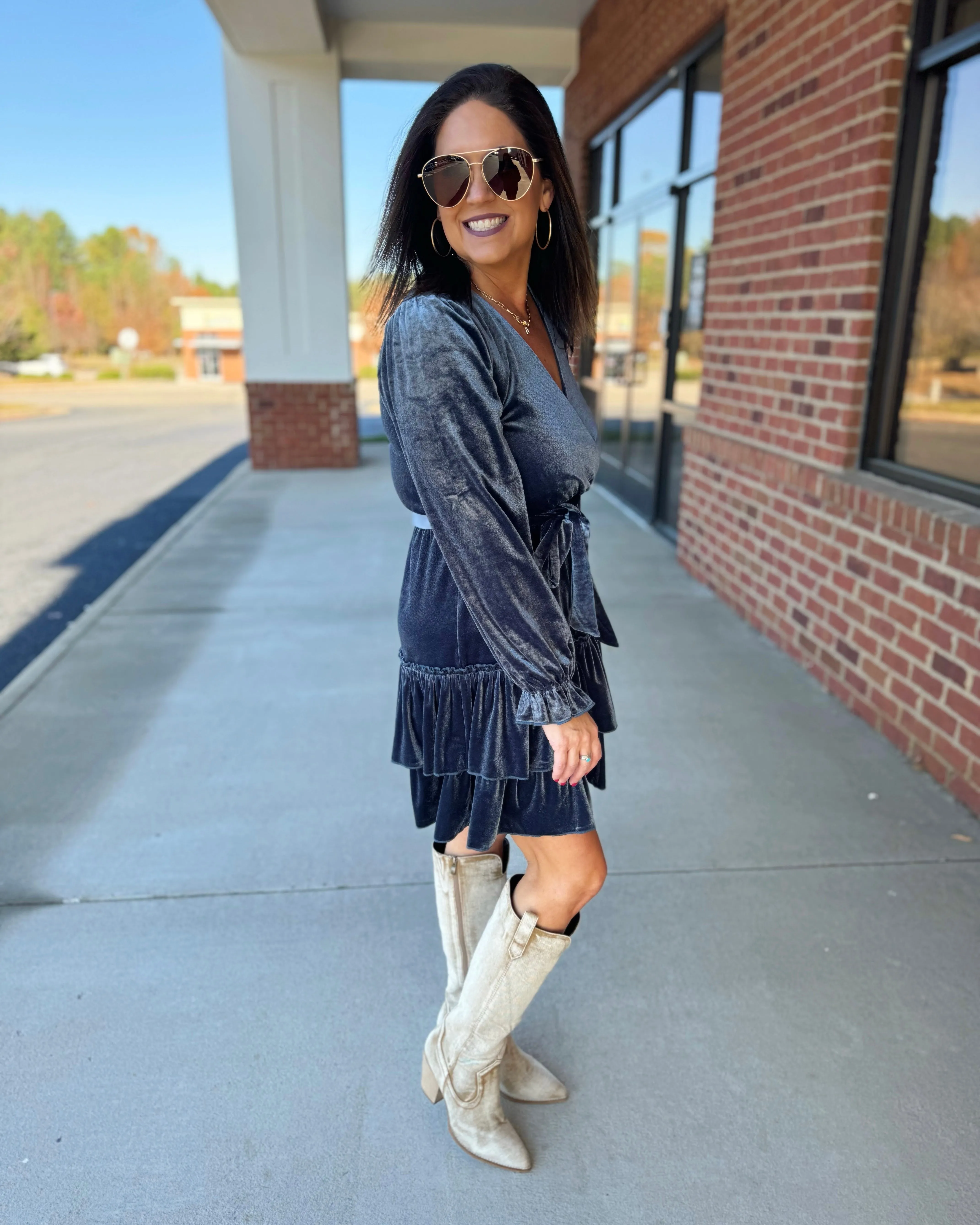 Ariana Velvet Dress in Slate FINAL SALE