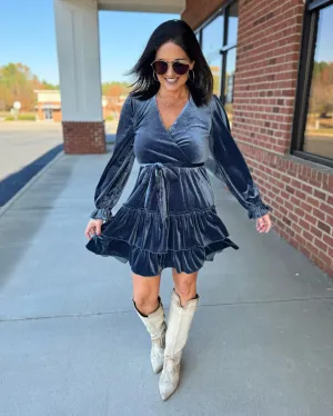 Ariana Velvet Dress in Slate FINAL SALE