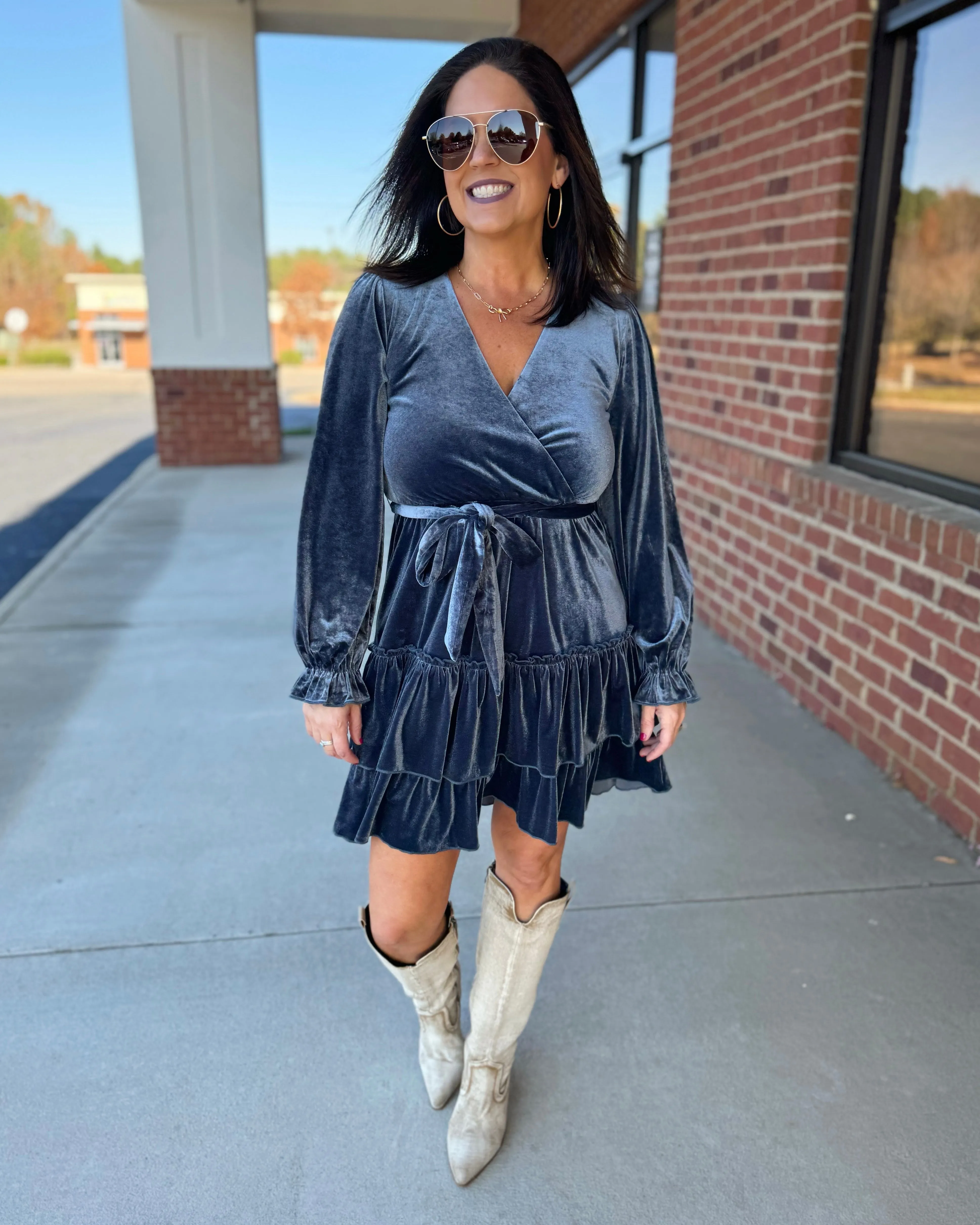 Ariana Velvet Dress in Slate FINAL SALE
