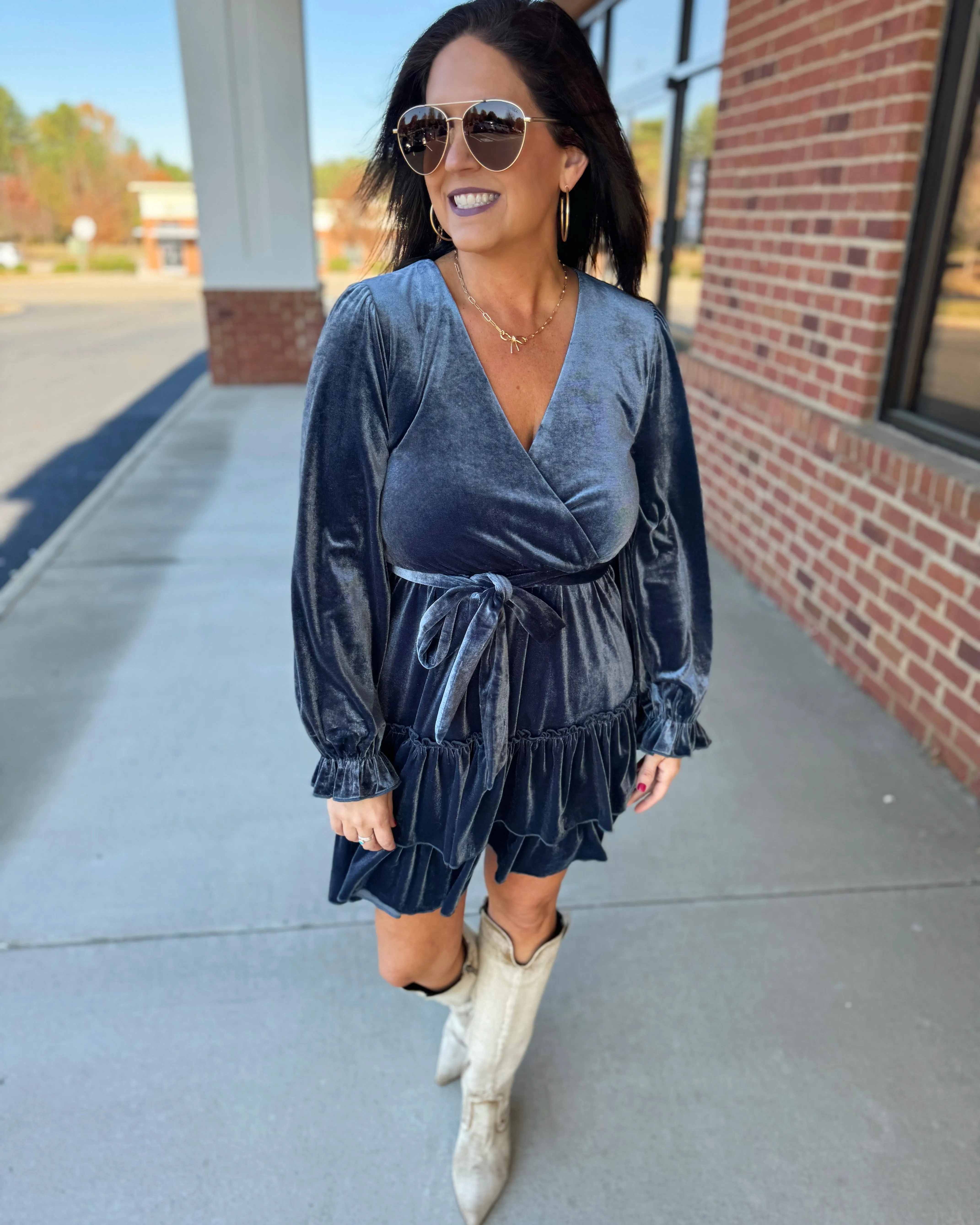 Ariana Velvet Dress in Slate FINAL SALE
