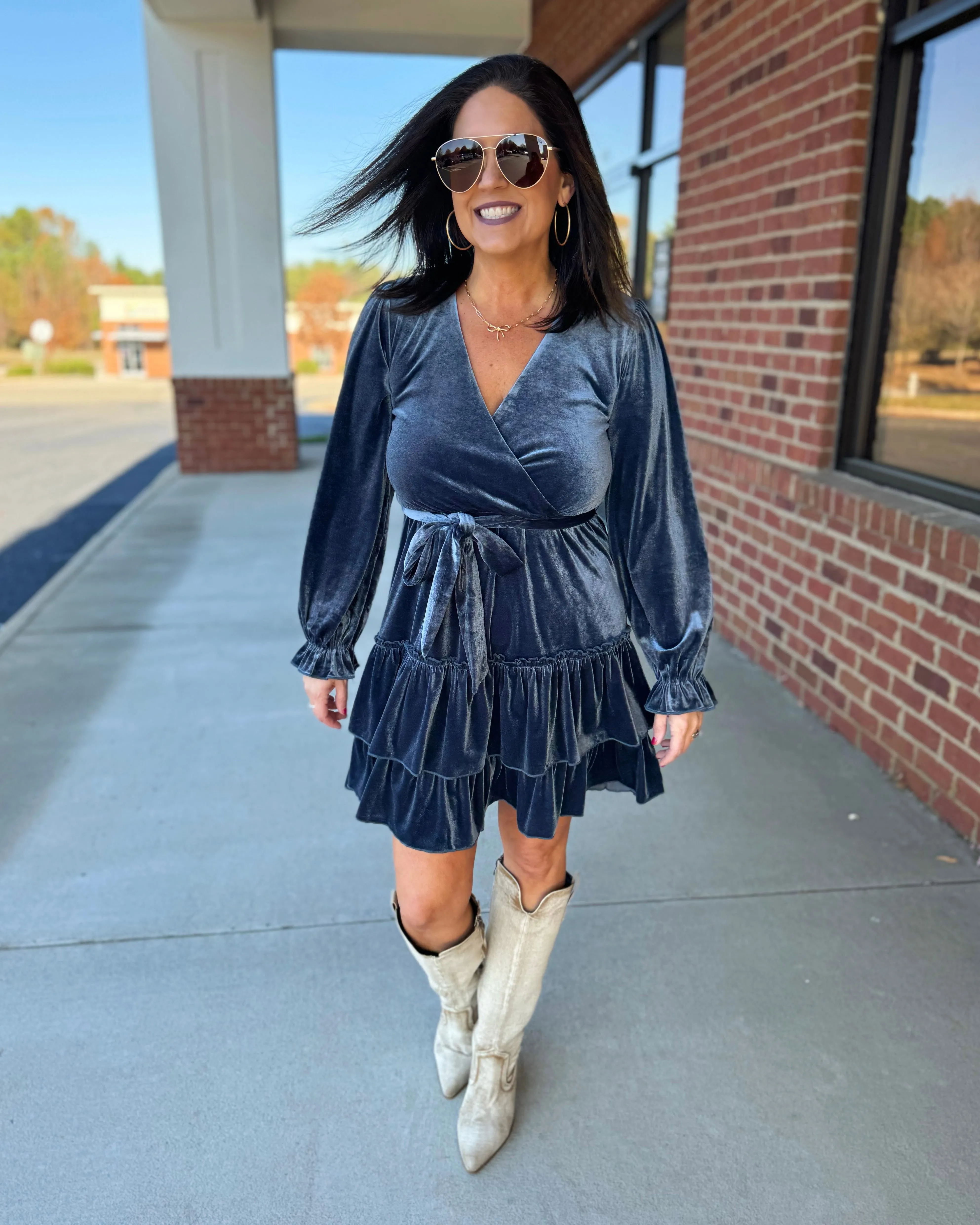 Ariana Velvet Dress in Slate FINAL SALE