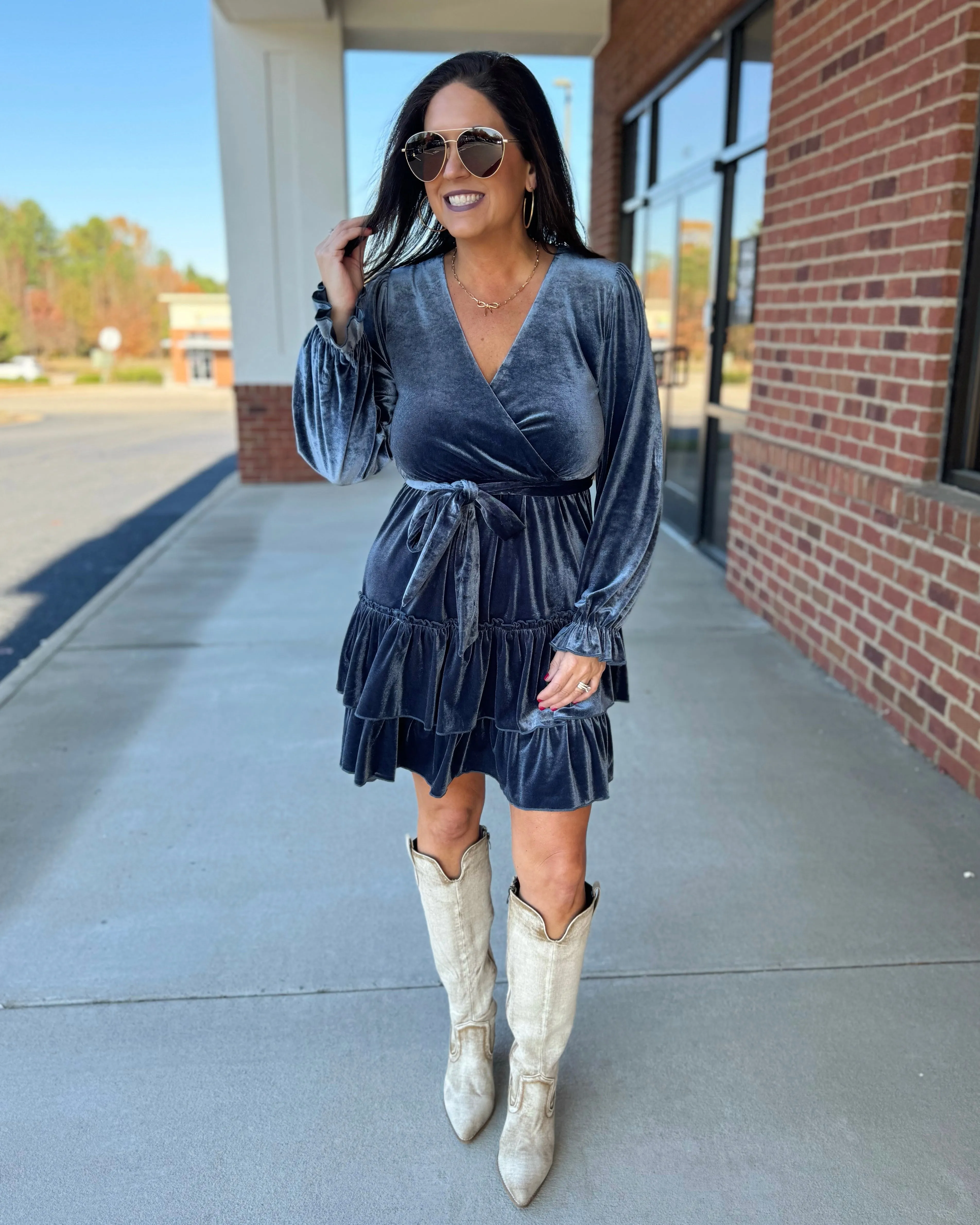 Ariana Velvet Dress in Slate FINAL SALE