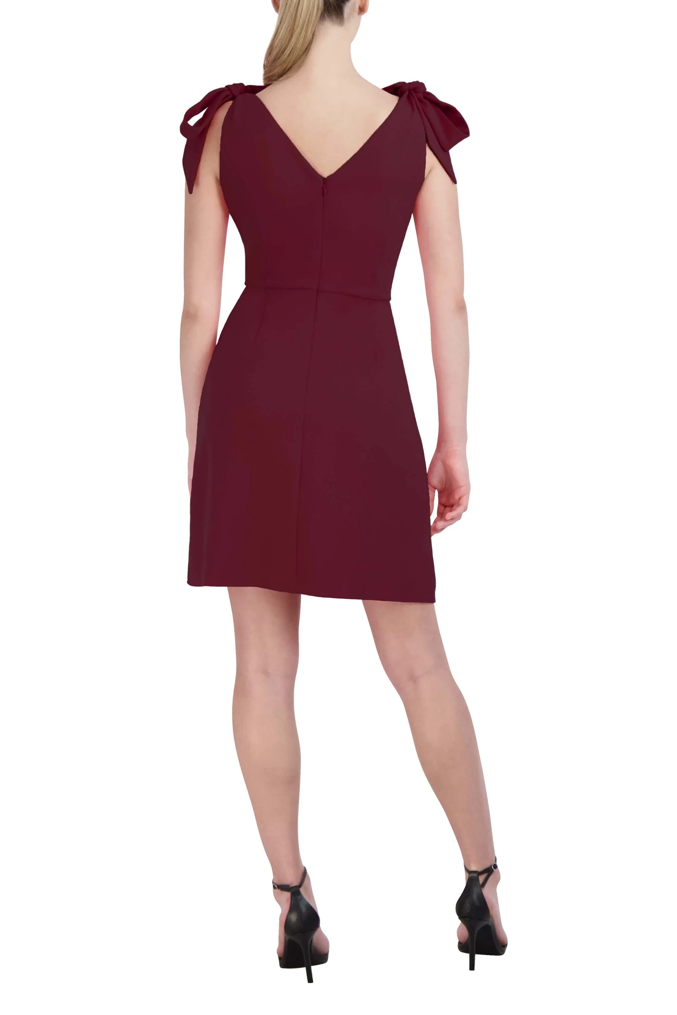 BCBG Generation V-Neck Tie Sleeve Zipper Back Solid Scuba Crepe Dress