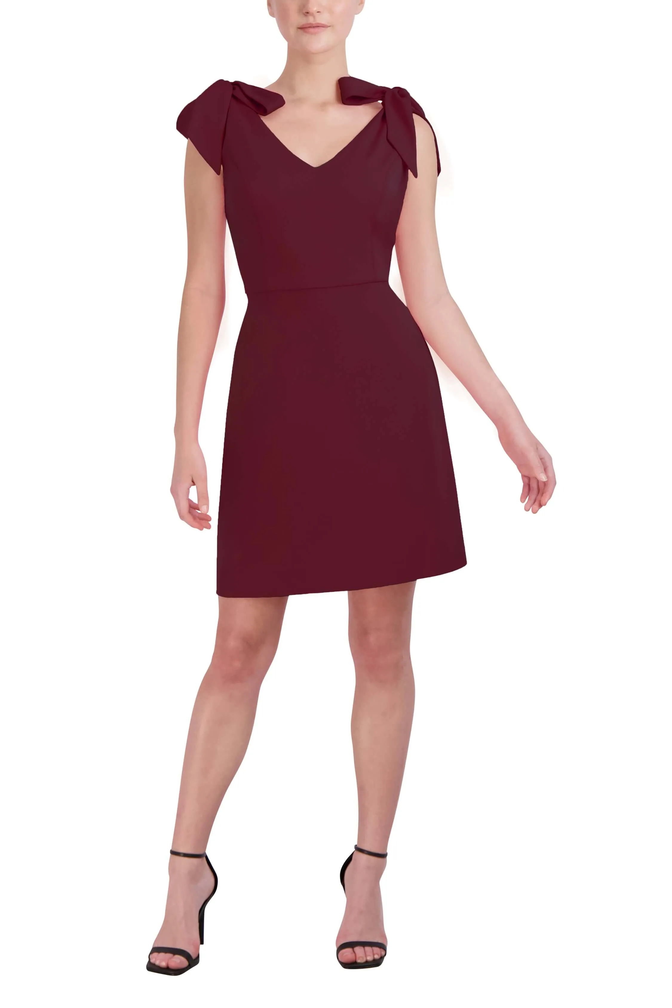 BCBG Generation V-Neck Tie Sleeve Zipper Back Solid Scuba Crepe Dress
