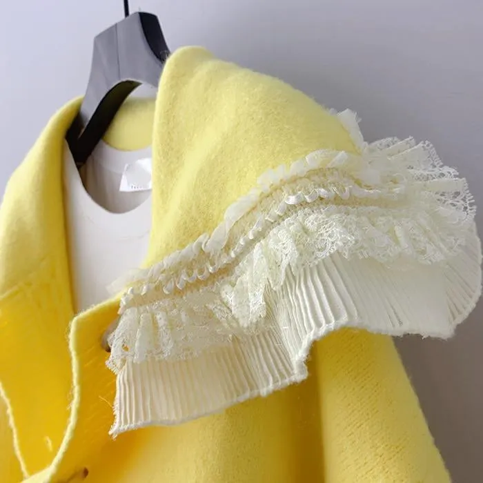 Big Lace Collar Cardigan Women's Cardigan Turn Down Collar Sweater Jacket Loose Elegant Ladies Cardigan Cute Frilly Kawaii