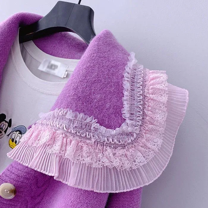Big Lace Collar Cardigan Women's Cardigan Turn Down Collar Sweater Jacket Loose Elegant Ladies Cardigan Cute Frilly Kawaii
