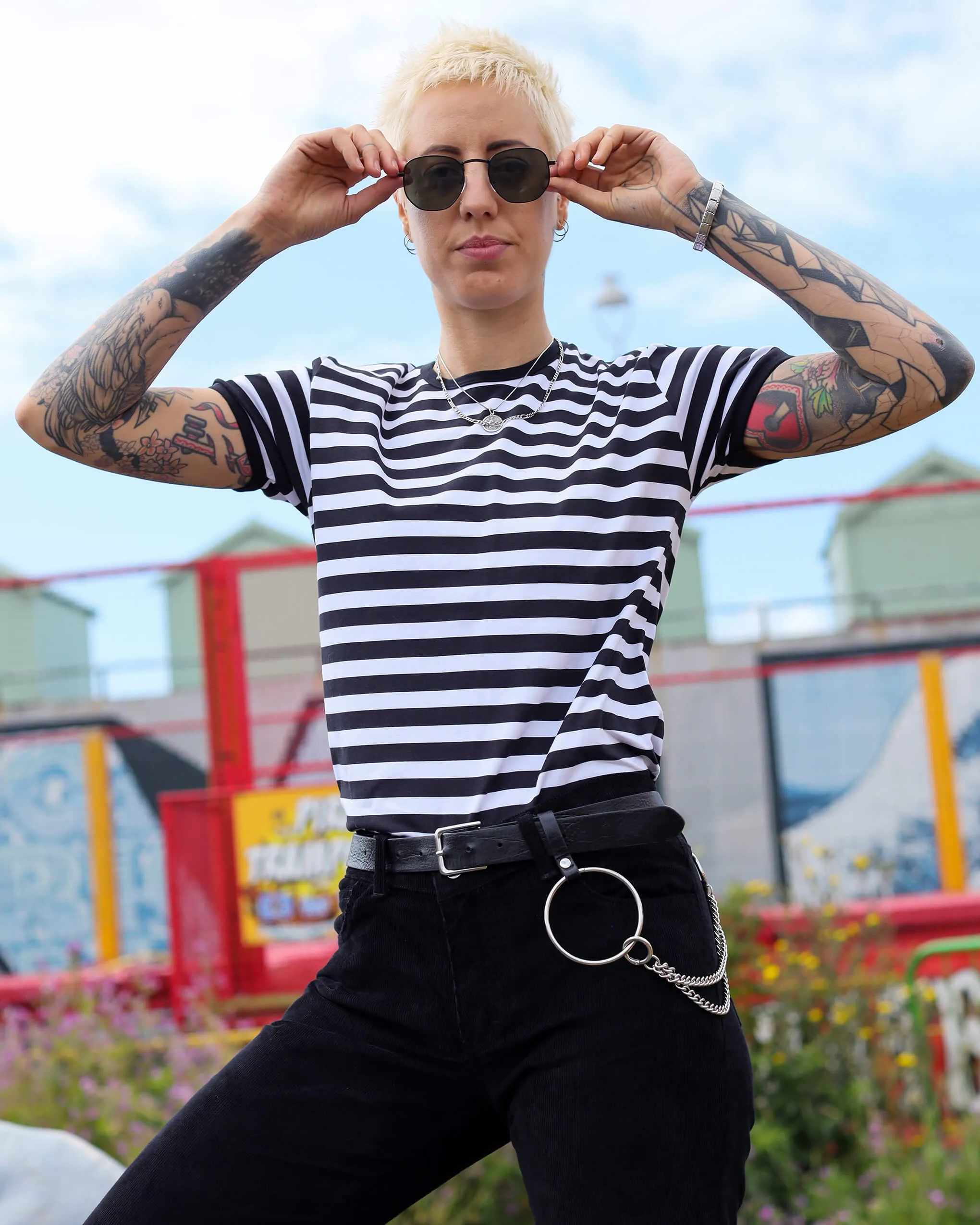 Black & White Stripe Short Sleeve T Shirt