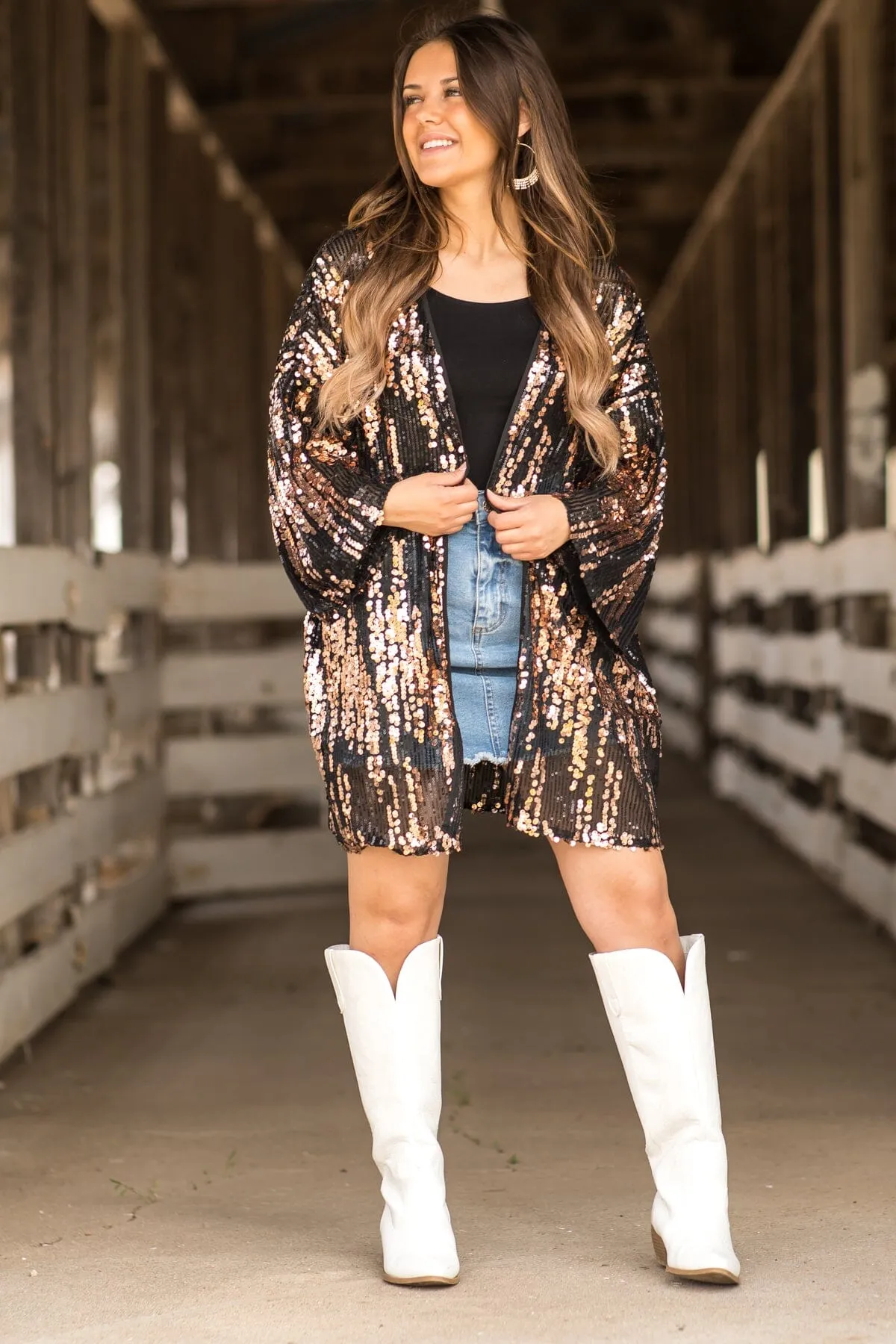 Black and Rose Gold Sequin Kimono