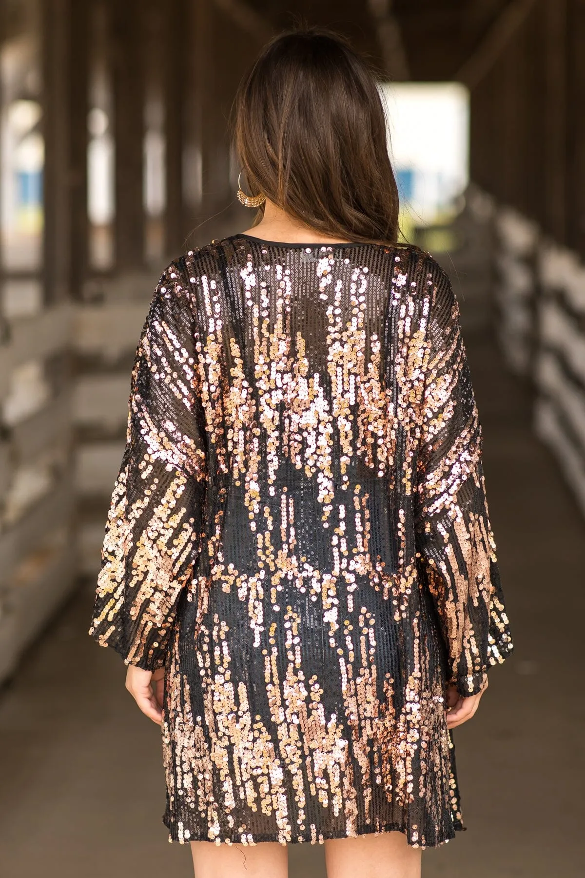 Black and Rose Gold Sequin Kimono