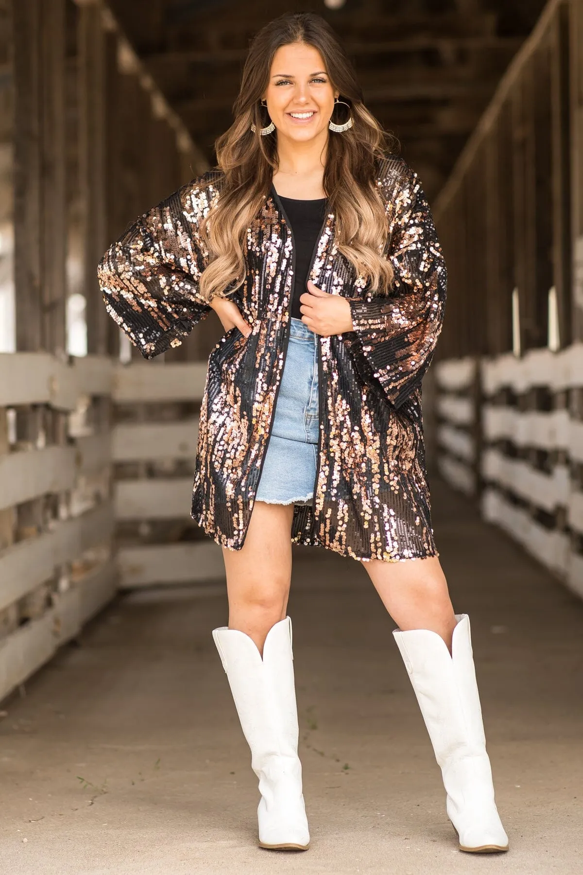 Black and Rose Gold Sequin Kimono