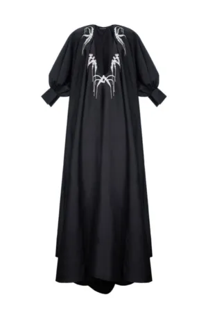 BLACK CUT-OUT TAFFETA MAXI DRESS