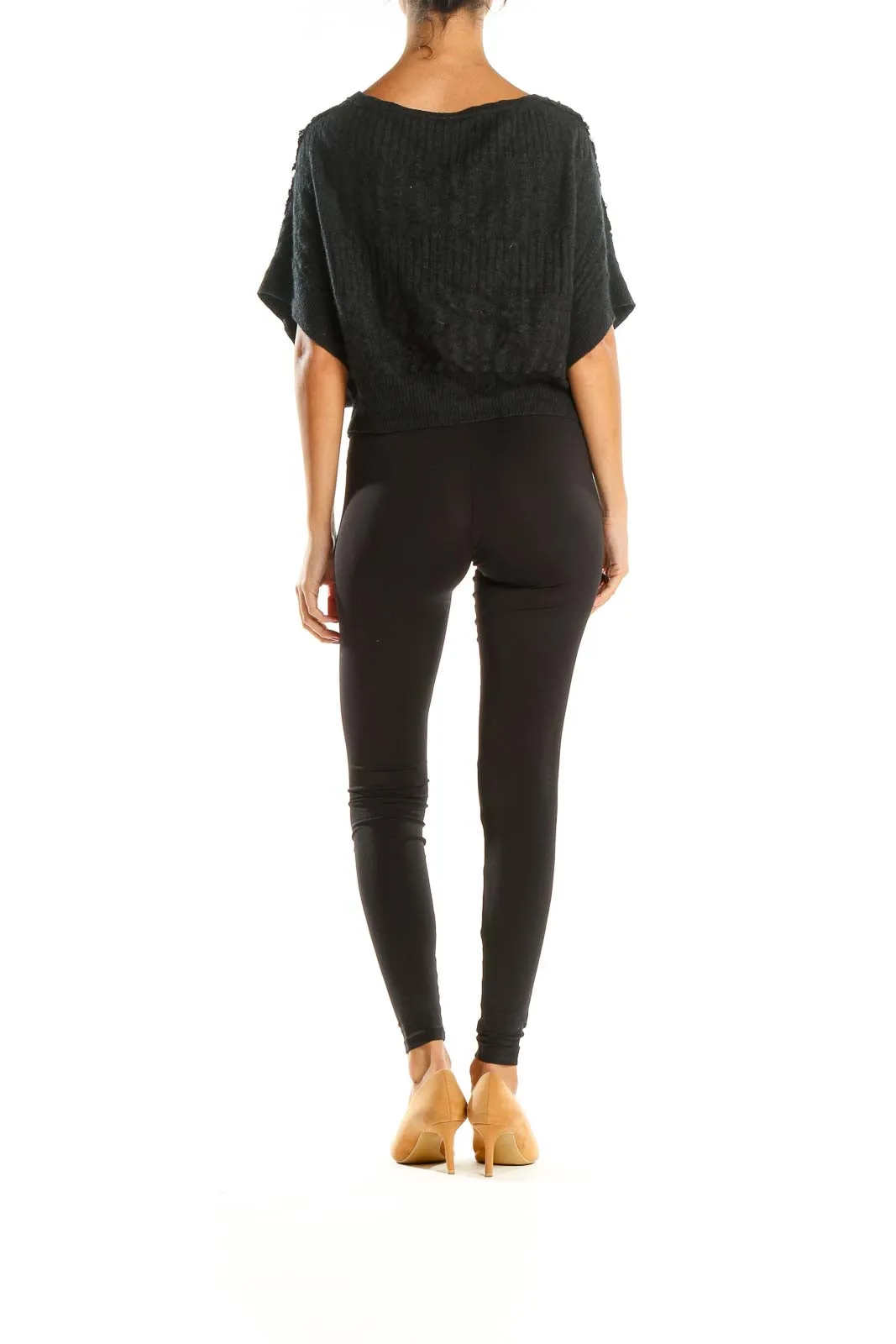 Black Lace Sequin Dolman Sleeve Top