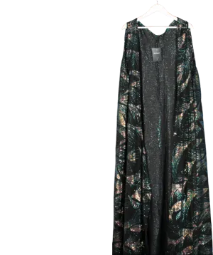 Black Sequin Embellished Maxi Length Sleeveless Cardigan UK XXXL