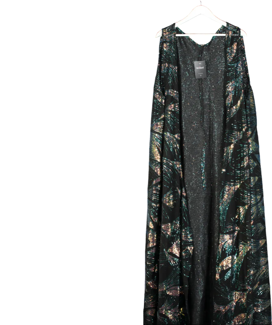 Black Sequin Embellished Maxi Length Sleeveless Cardigan UK XXXL