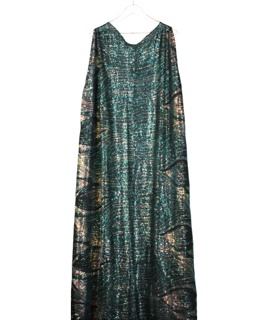 Black Sequin Embellished Maxi Length Sleeveless Cardigan UK XXXL