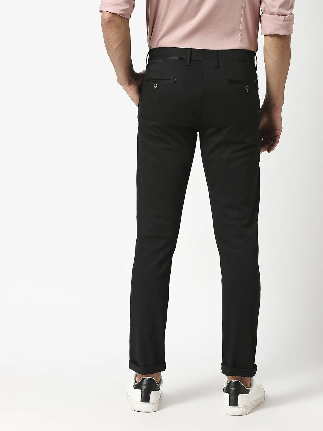 Black Slim Tapered Cotton Stretch Trouser