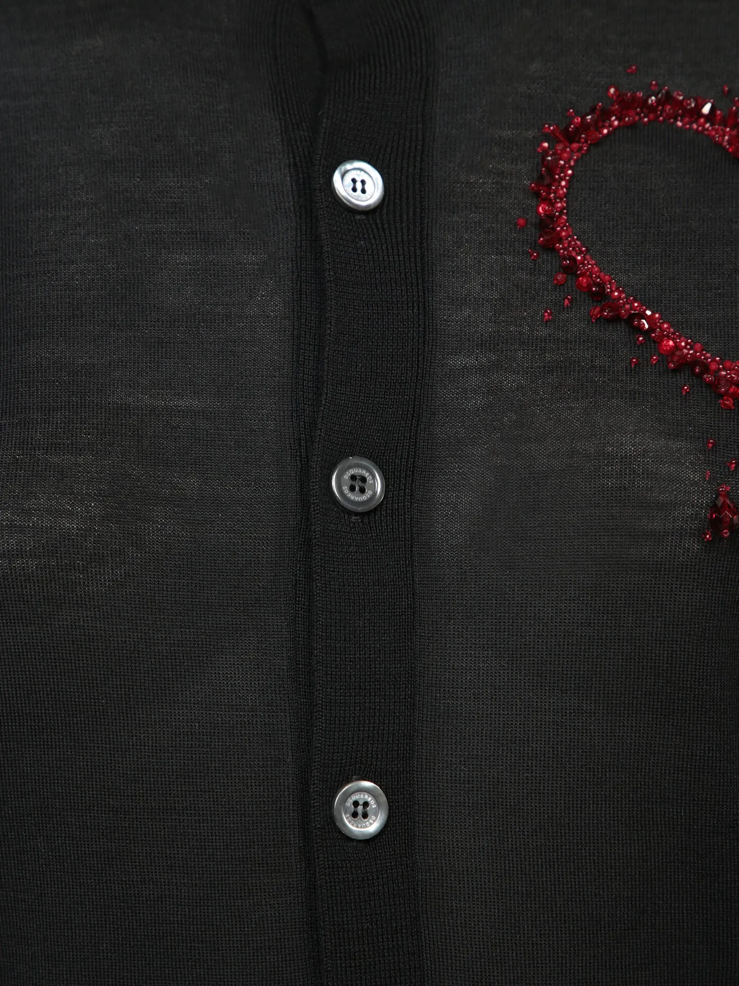 Black Wool Cardigan with Heart Detail