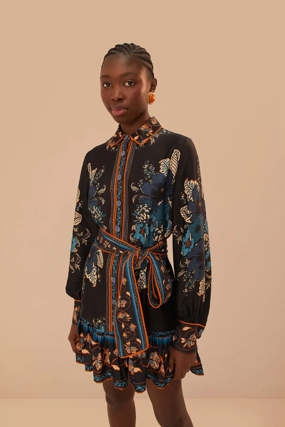 Blossom Tapestry Black Long Sleeve Dress