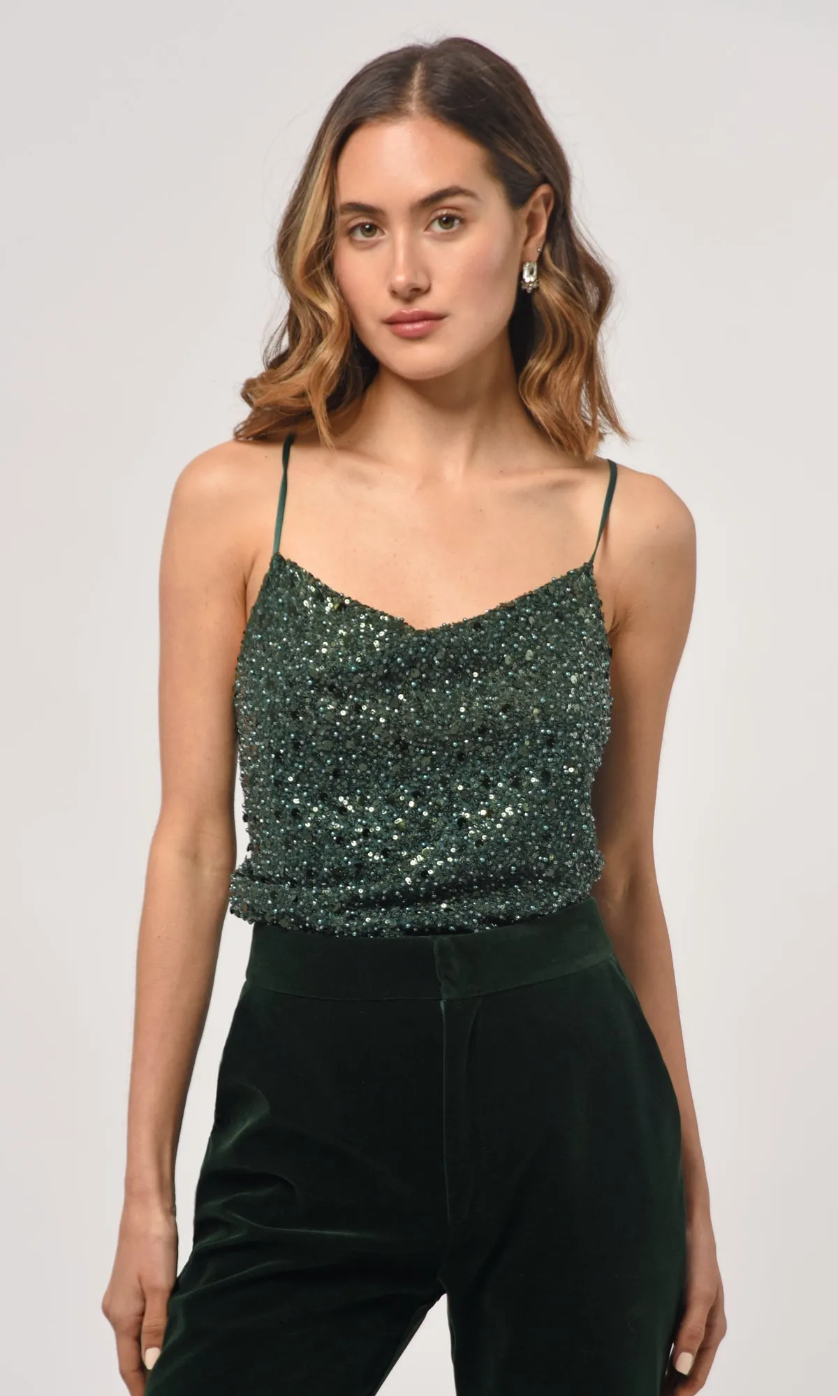 Bona Cowl Neck Beaded Blouse