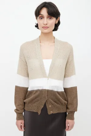 Brown Colour Block Sequin Cardigan