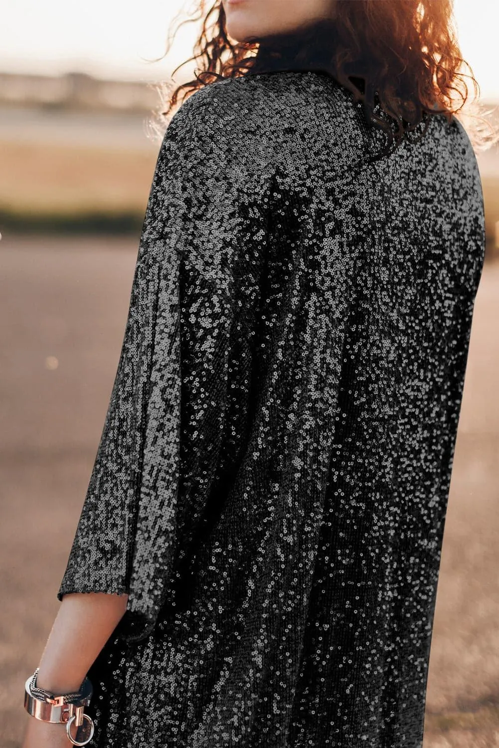 Brynlee Sequin Open Front Duster Cardigan