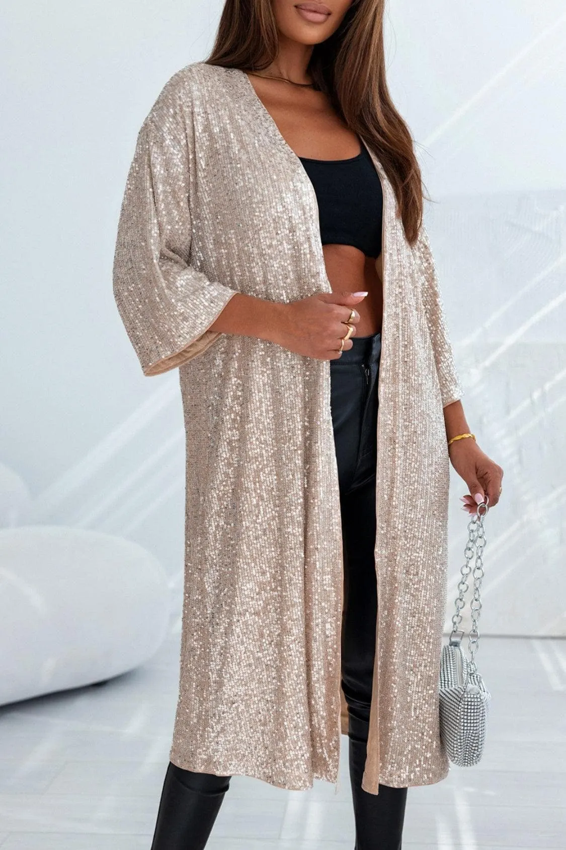 Brynlee Sequin Open Front Duster Cardigan