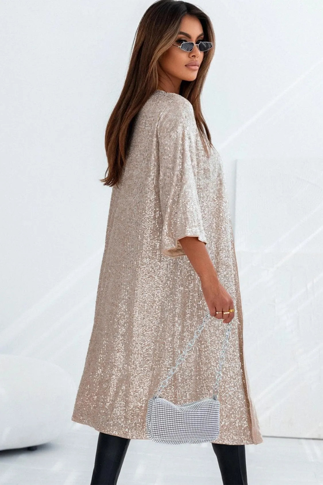 Brynlee Sequin Open Front Duster Cardigan