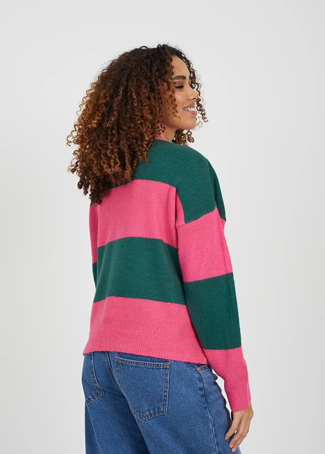 CHRISTMAS STRIPE CARDIGAN WITH SEQUIN APPLIQUE
