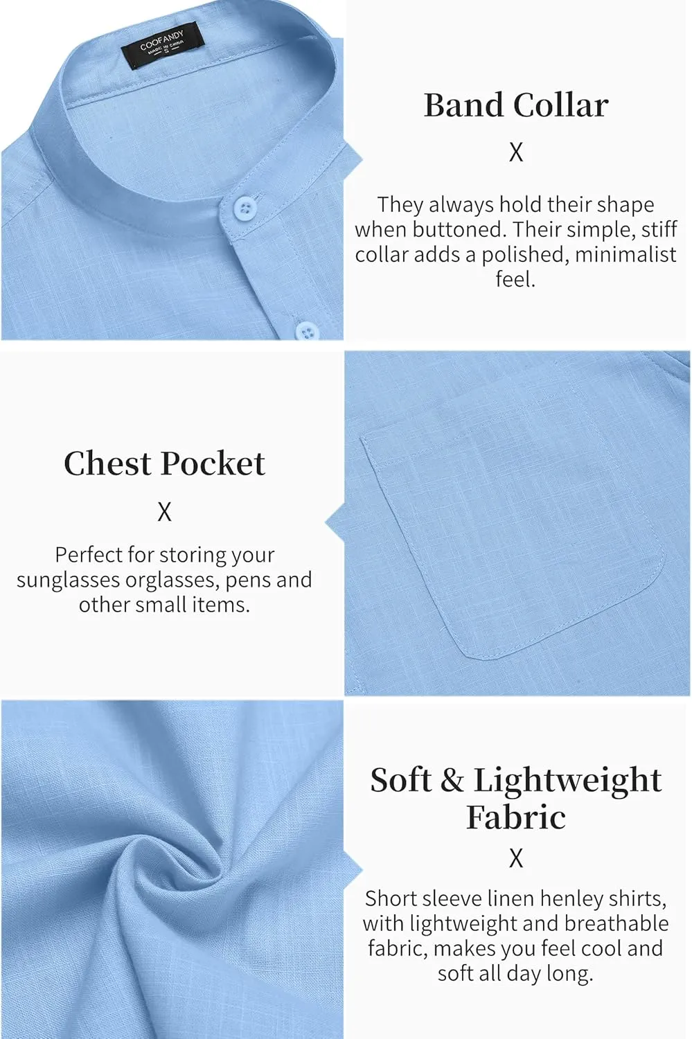 COOFANDY Men's Cotton Linen Henley Shirt Short Sleeve Hippie Casual Beach T-Shirts with Pocket