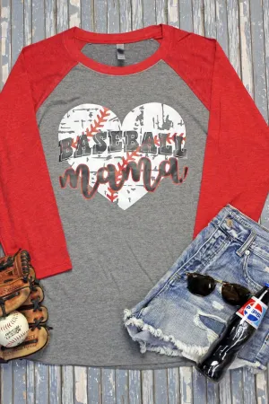 Distressed Heart Baseball Mama Tri-Blend Unisex 3/4 Raglan