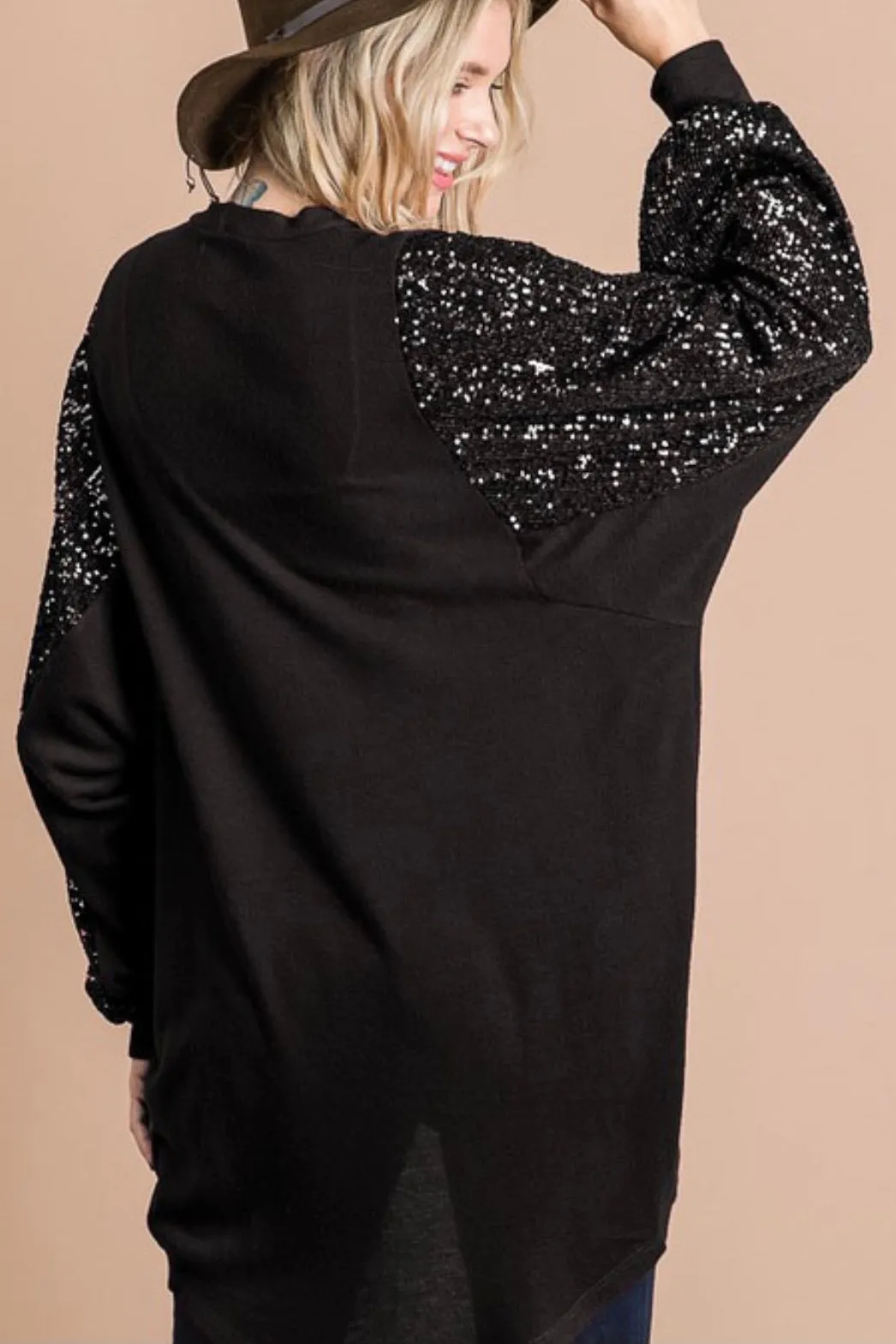 DOLMAN SLEEVE CARDI WITH SEQUIN SHOULDERS