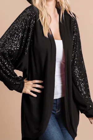 DOLMAN SLEEVE CARDI WITH SEQUIN SHOULDERS