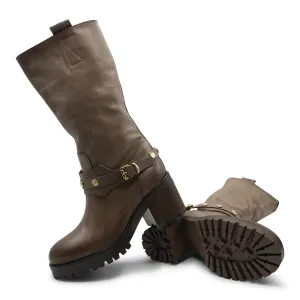E5O952 - Taupe Leather Biker Boot