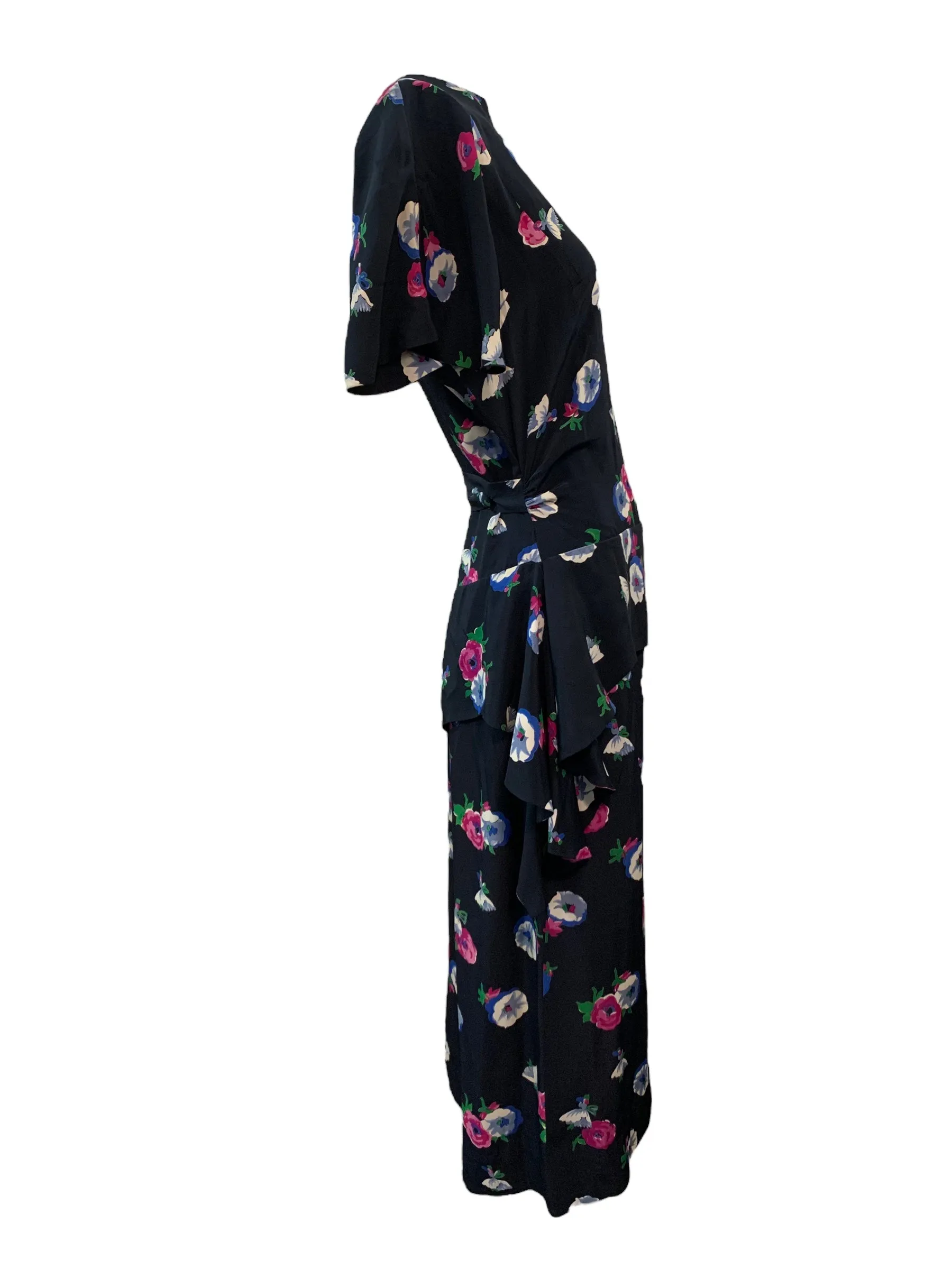 Eisenberg Original 40s Blue Rayon Floral Dress with Peplum