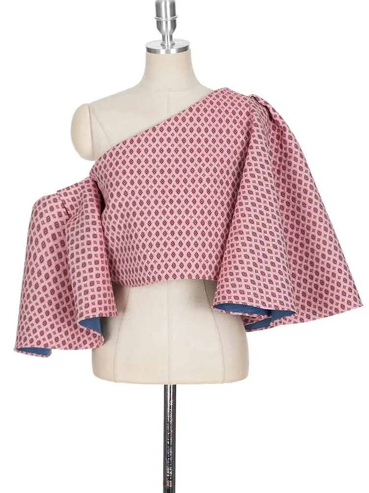 Elegant Printing Blouses For Women  Skew Collar Butterfly Sleeve Off Shoulder Casual Shirts Female Fashion Clothing