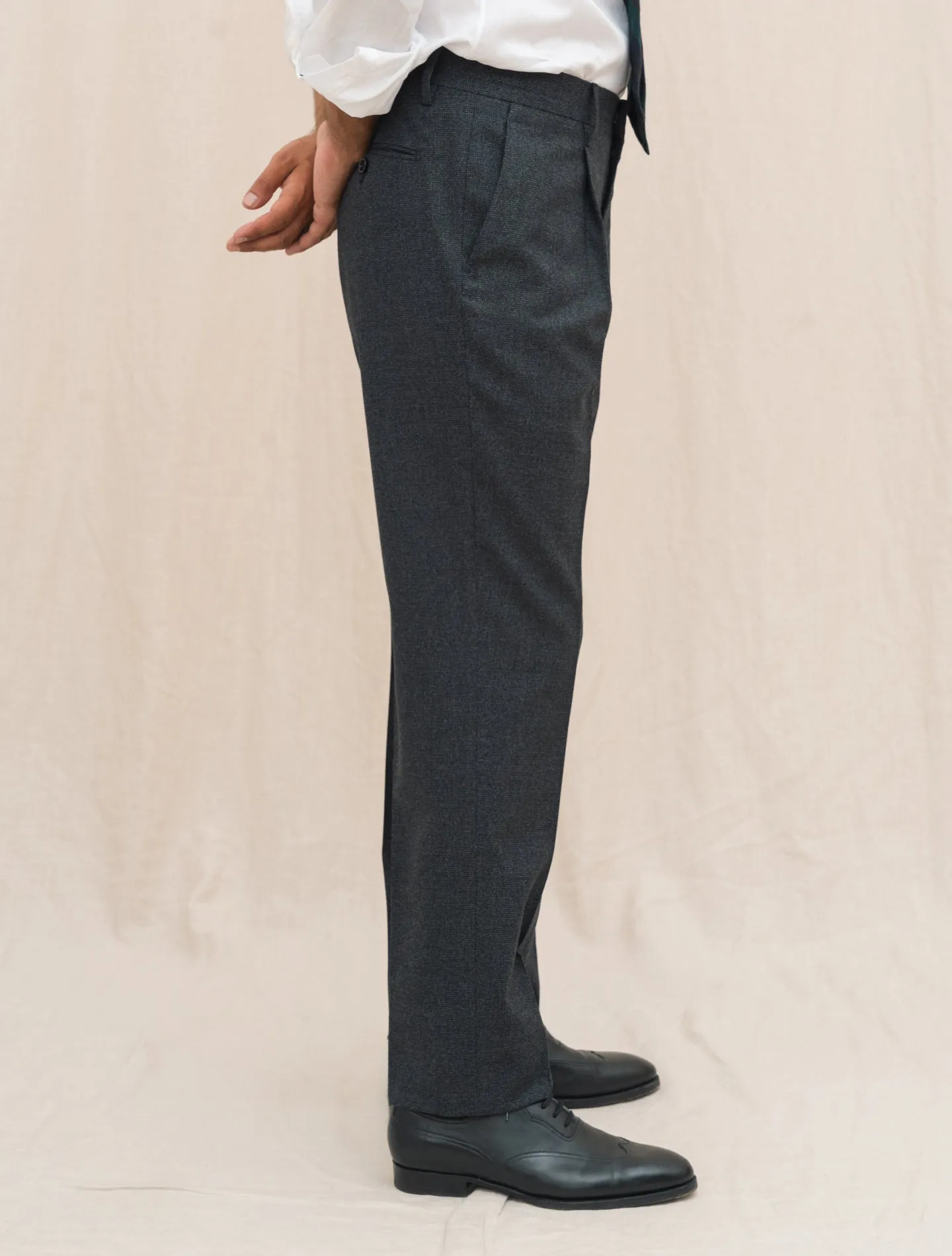 Feeling Single Breasted Micro Check Suit Dark Grey