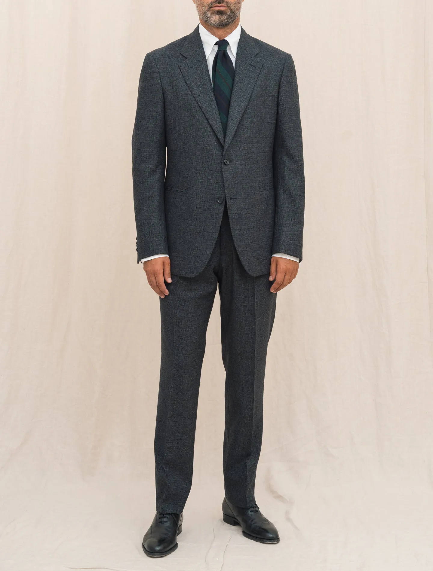 Feeling Single Breasted Micro Check Suit Dark Grey