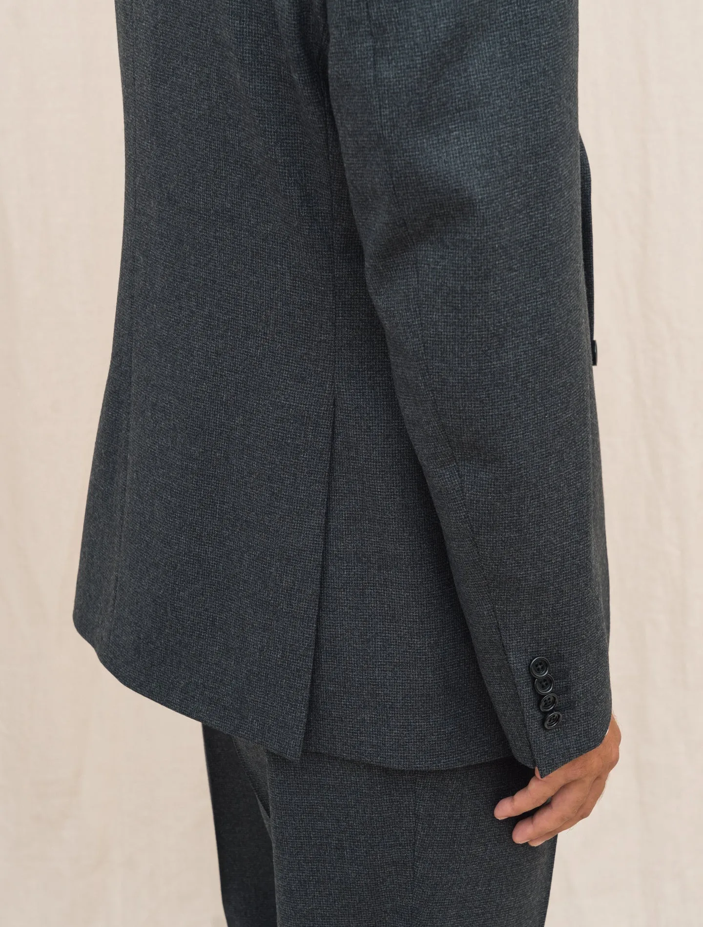 Feeling Single Breasted Micro Check Suit Dark Grey