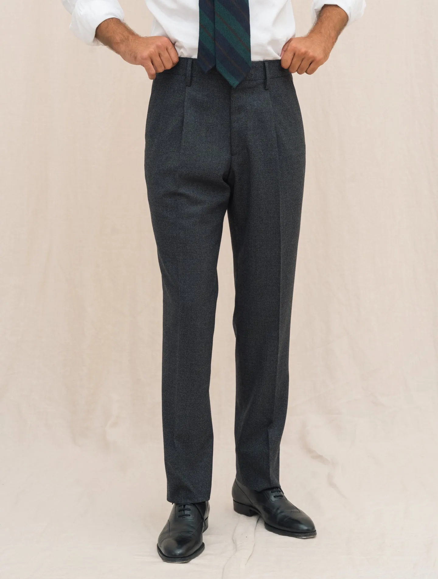 Feeling Single Breasted Micro Check Suit Dark Grey