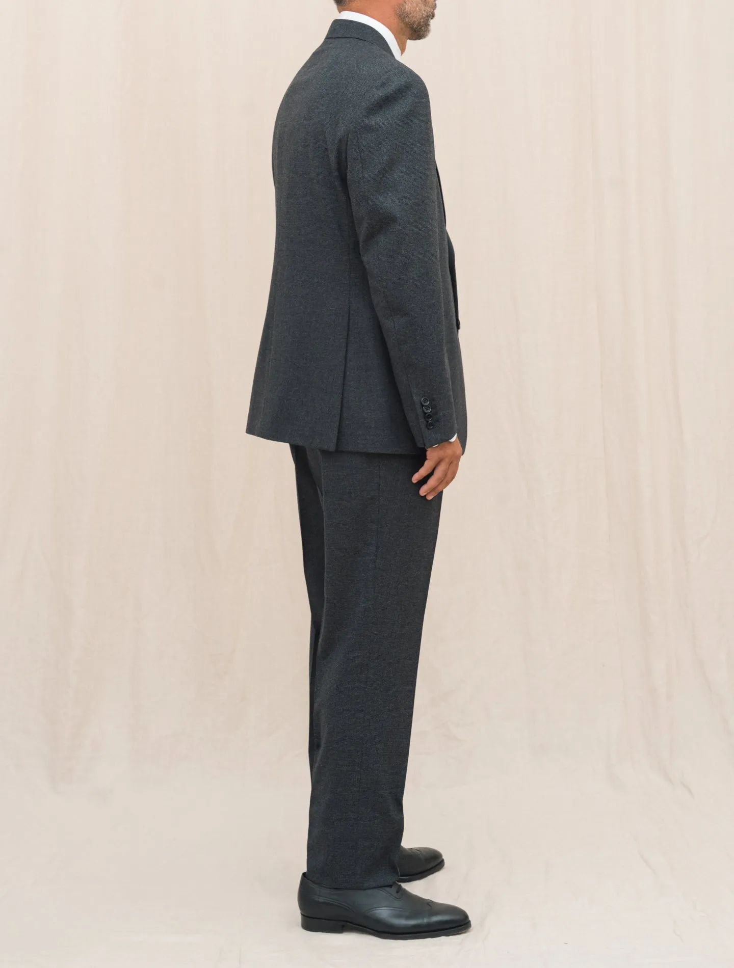 Feeling Single Breasted Micro Check Suit Dark Grey