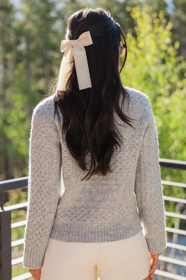 Fireside Moment Grey Cable Knit Mock Neck Sweater SALE