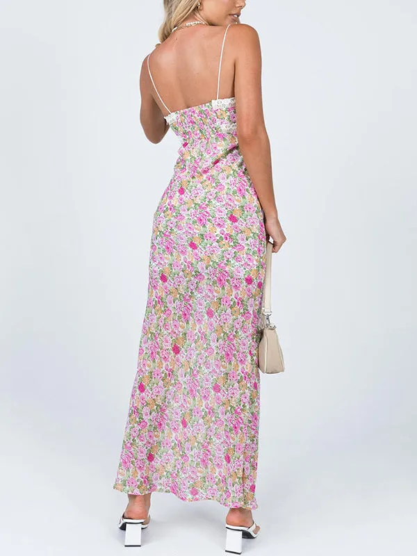 Floral Lace Trim Maxi Dresses