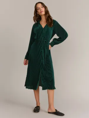 Gilli Long Sleeve Self Tie Plisse Shirt Dress - Brands We Love
