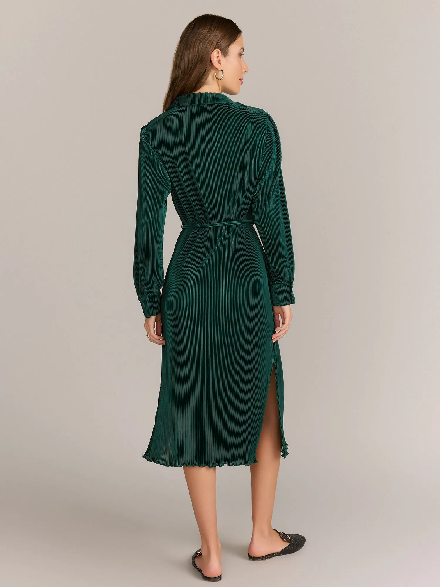Gilli Long Sleeve Self Tie Plisse Shirt Dress - Brands We Love
